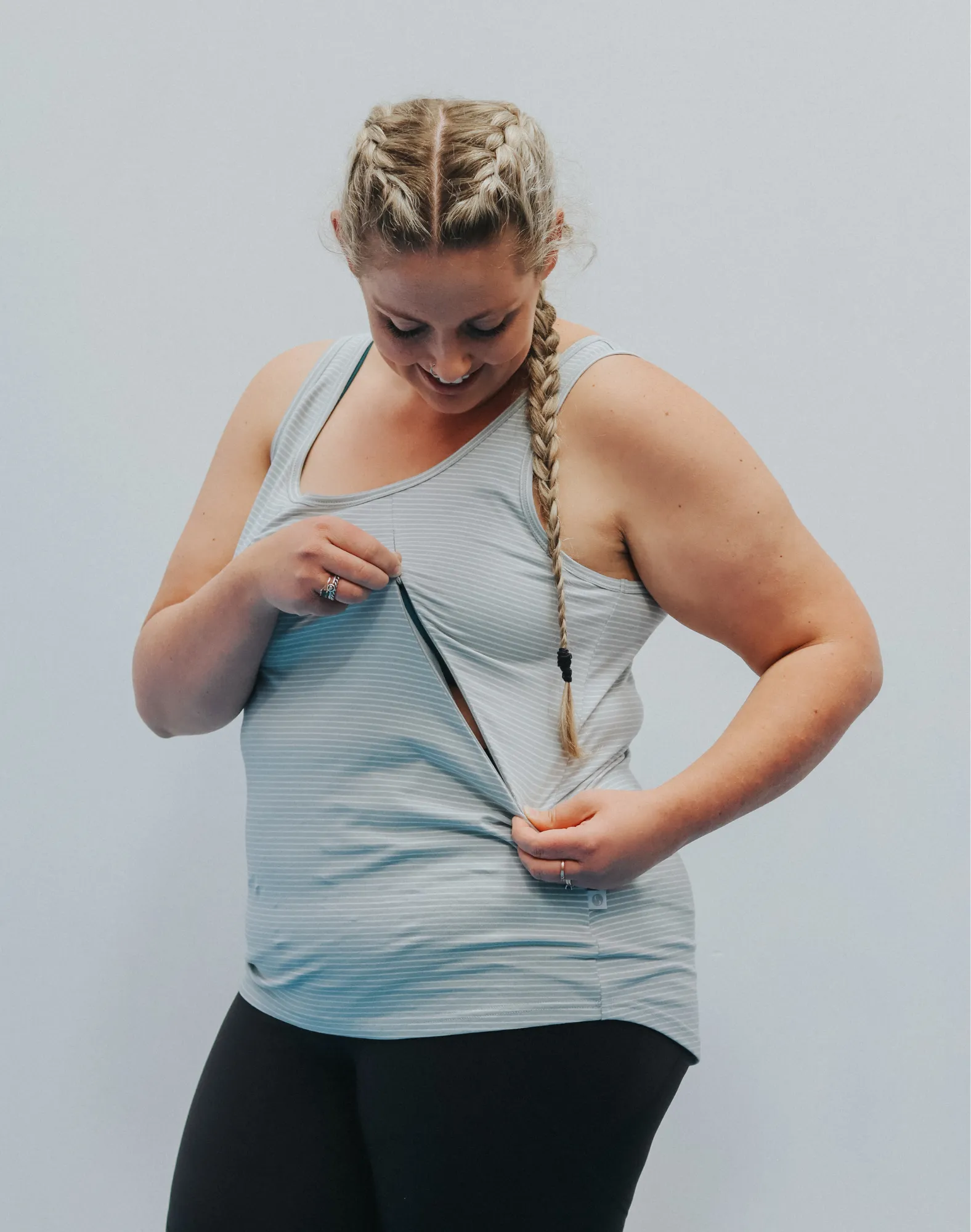 ** CLEARANCE ** Breastfeeding Tank - Columbia Tank Seafoam Stripe