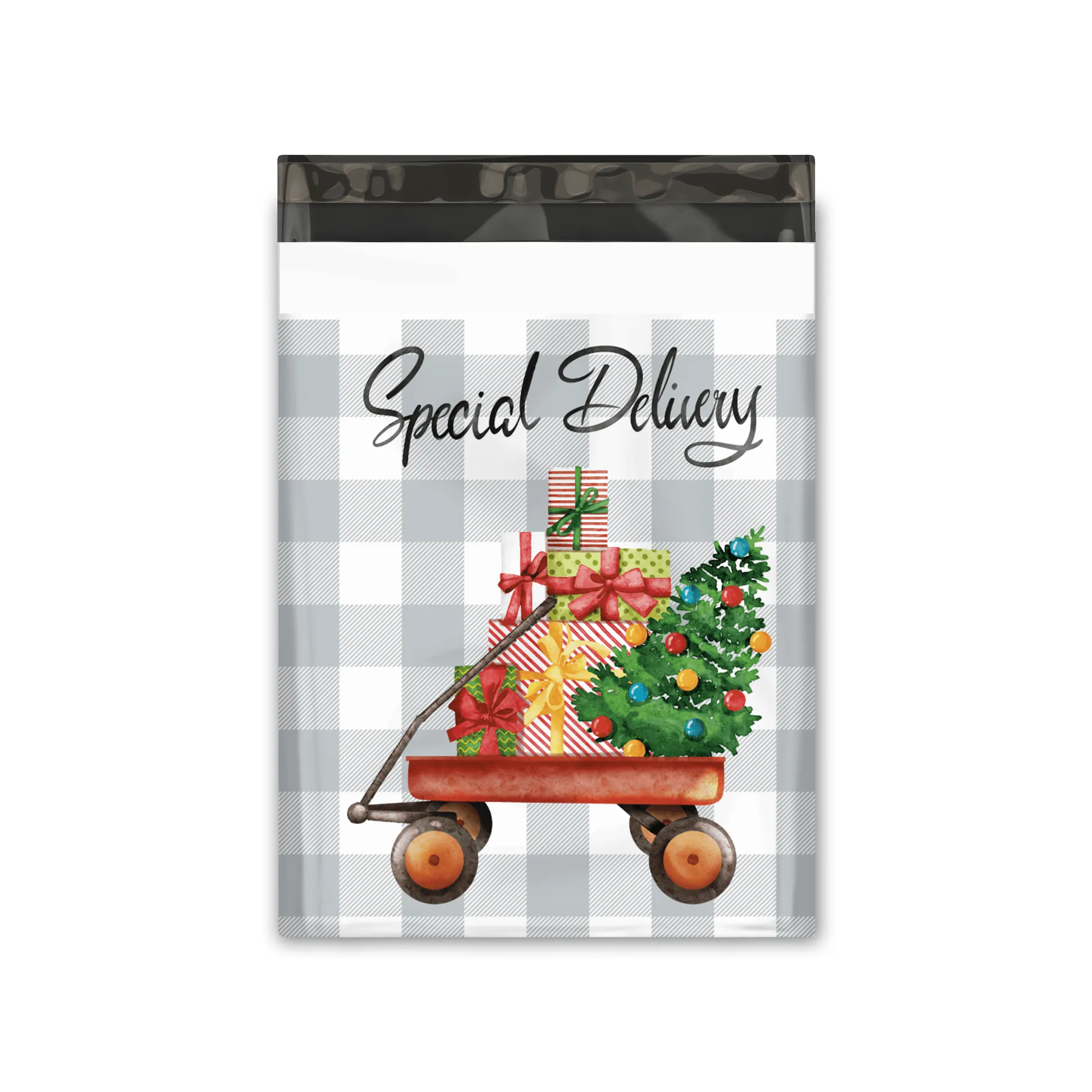 10x13 Christmas Wagon Designer Poly Mailers Shipping Envelopes Premium Printed Bags