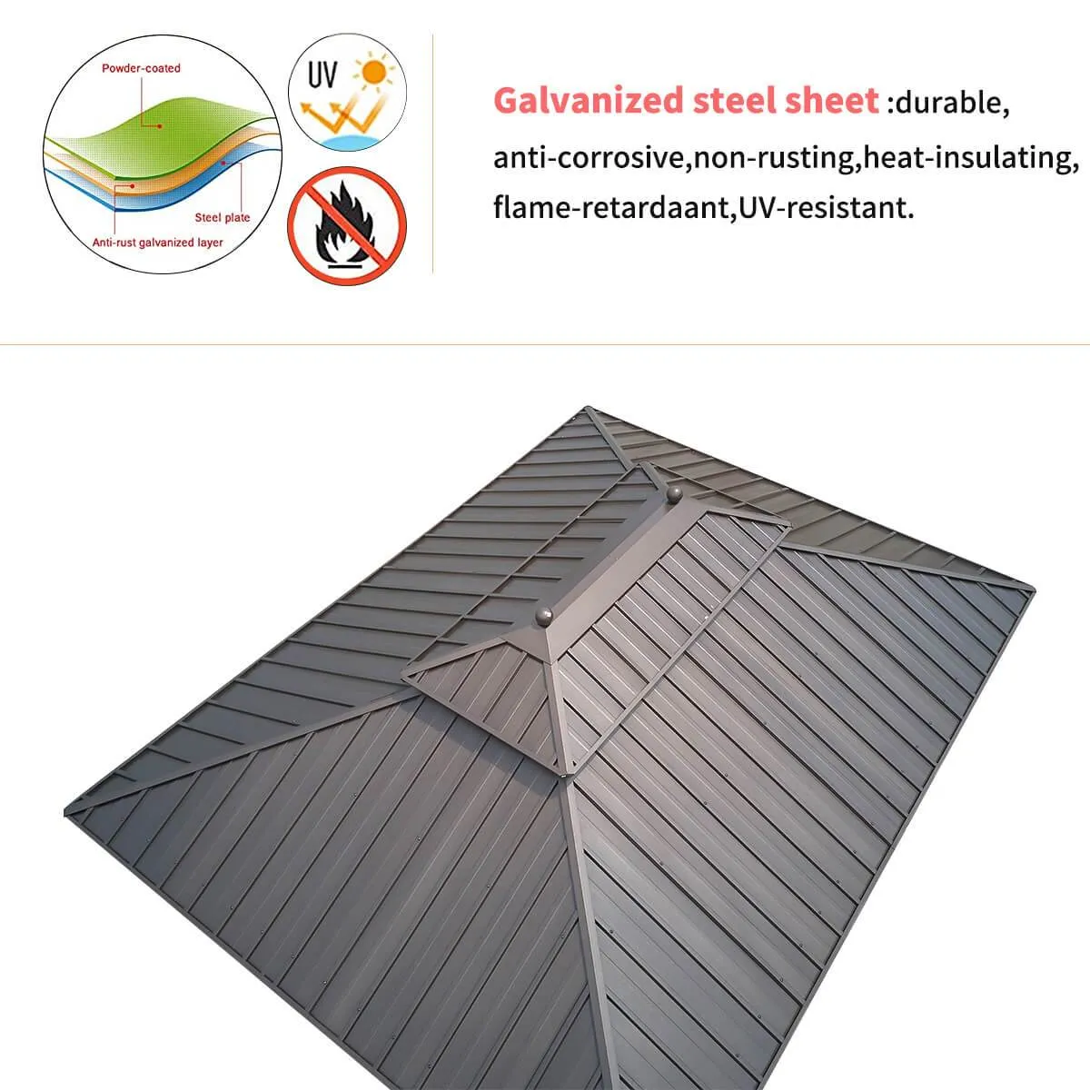 10'x13' Hardtop Gazebo Galvanized Steel Gazebos with Netting & Curtain