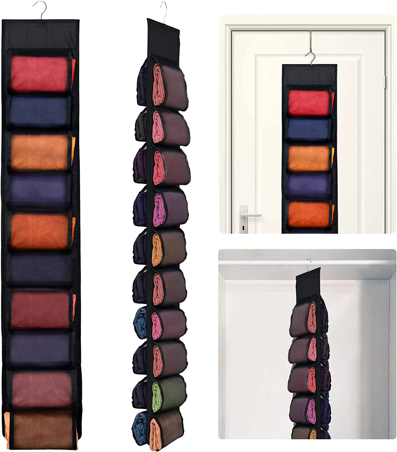 2 Pack Legging Storage Organizer, Hanging System with 20 Roll Independent Compartments for Yoga T-Shirts Bras Etc. (PACK OF2)