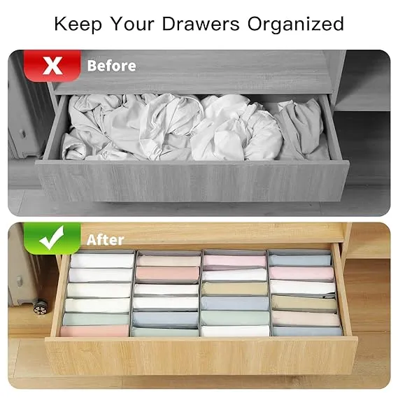 2 Packs Foldable Drawer Organizers for Clothing-(5026)6 Grids