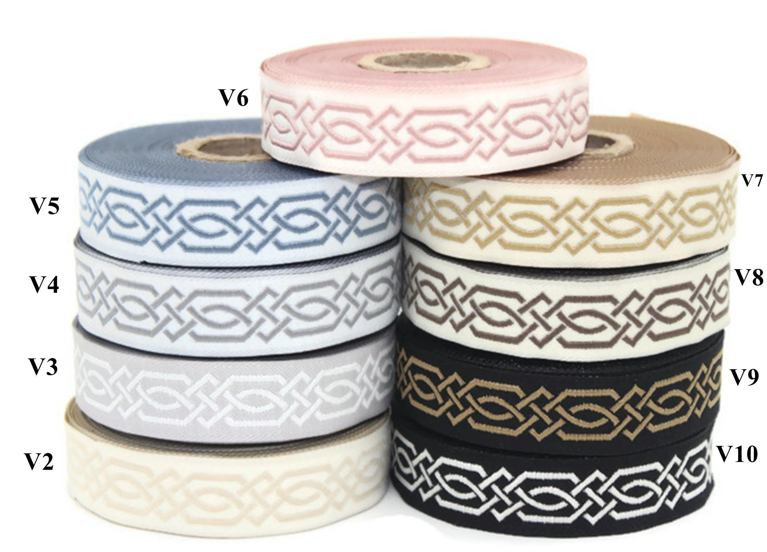 20 mm Golden-Black Celtic Claddagh 0.78 (inch) | Celtic Ribbon | Embroidered Woven Ribbon | Jacquard Ribbon | 20 mm Wide | 20272