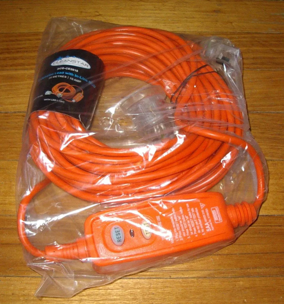 20metre 10amp Extension Cable with In-Line Earth Leakage RCD - Part # RCD-CE2010