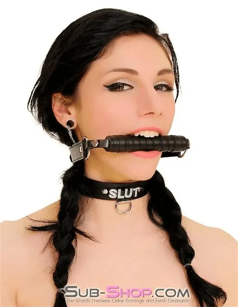 6844A      SLUT Rhinestone Collar, Black Leather