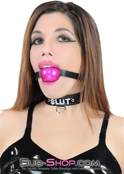 6844A      SLUT Rhinestone Collar, Black Leather