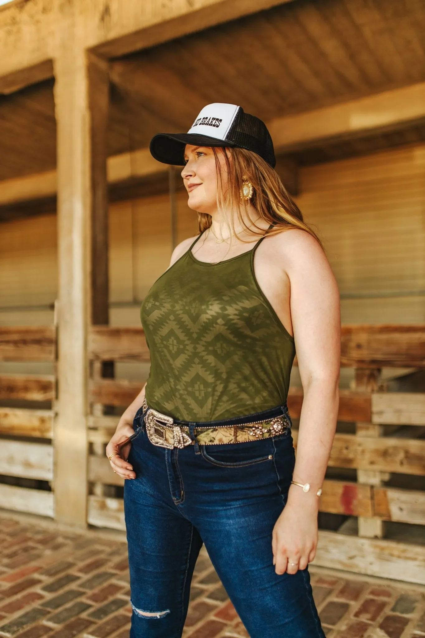 Aztec Green Mesh Tank Top