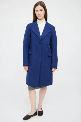 Blue Wool Blend Button Up Coat