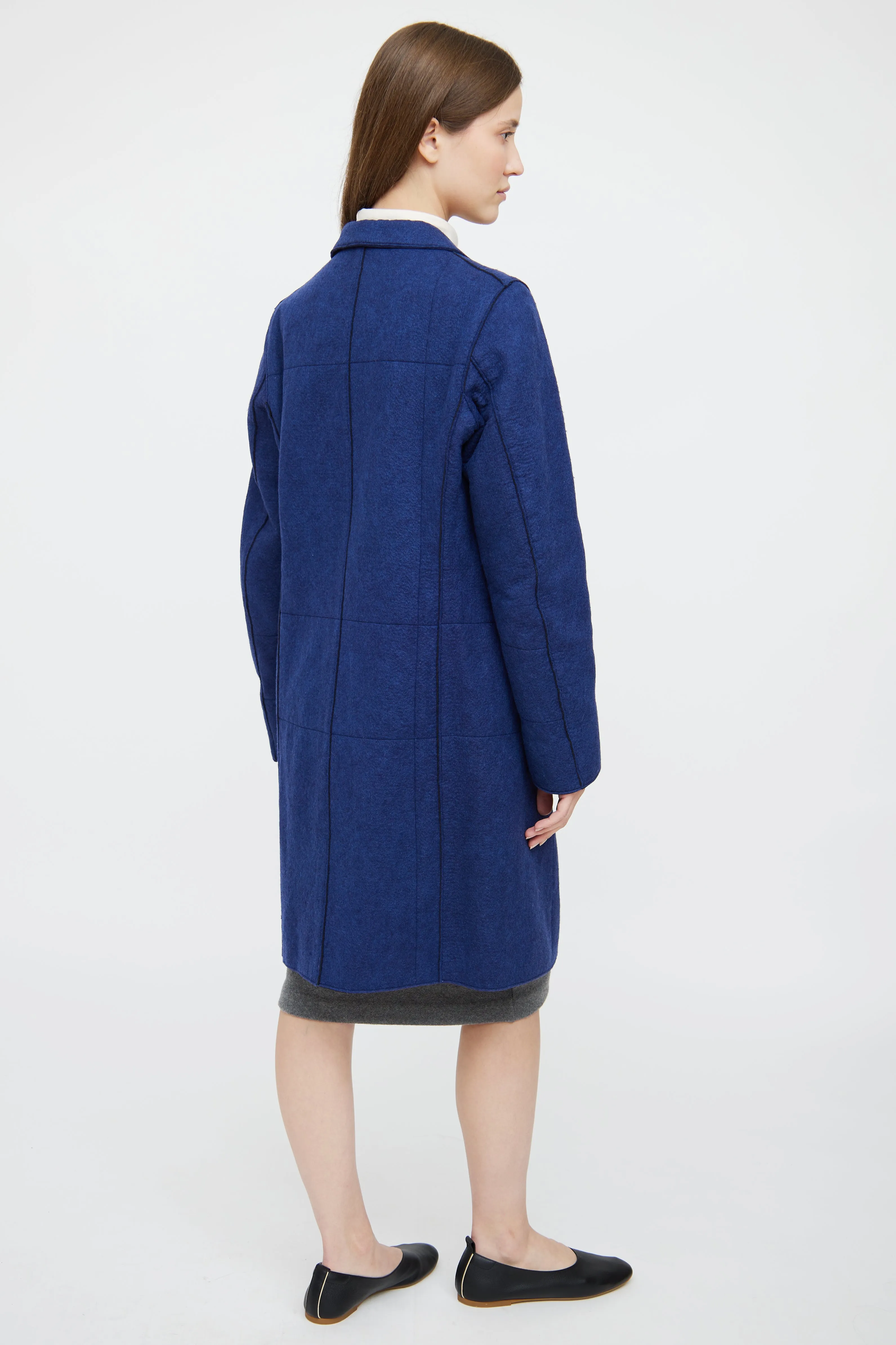 Blue Wool Blend Button Up Coat