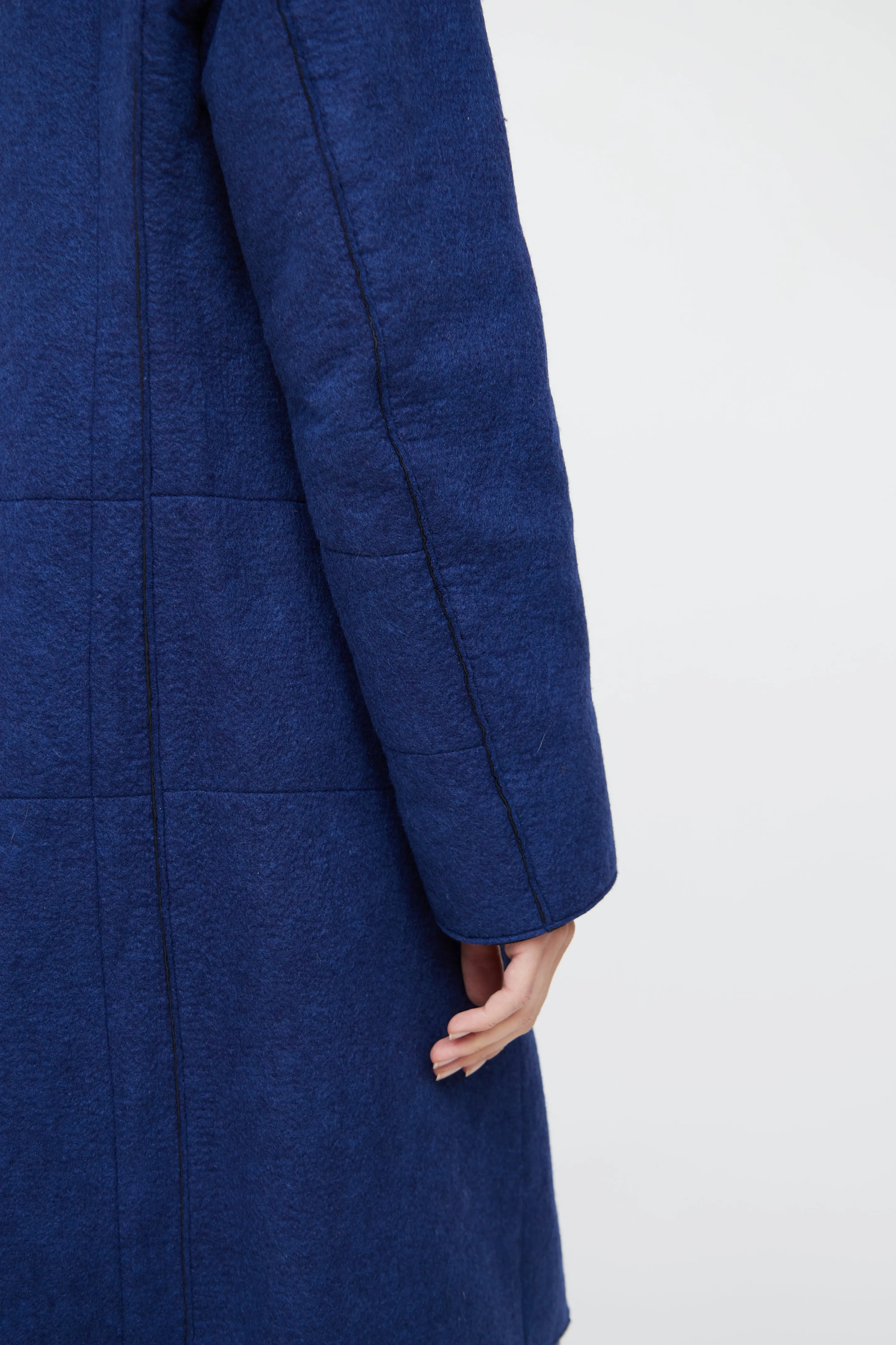 Blue Wool Blend Button Up Coat