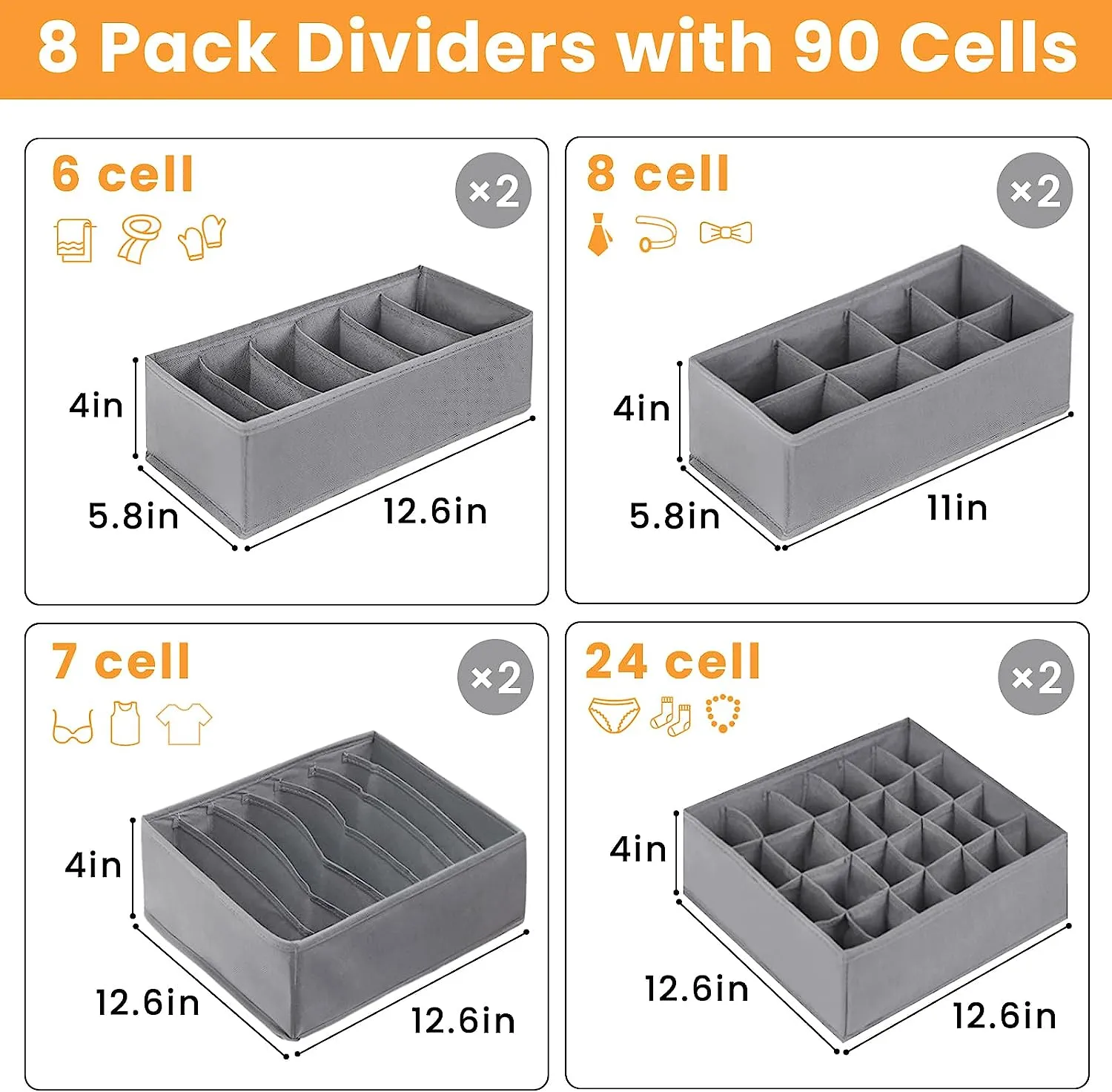 Blushbees® 8-Pack Underwear Drawer Organizer with 90 Cells