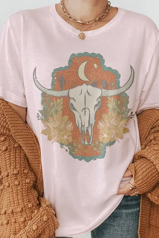 Boho Western Bull Skull Graphic Tee