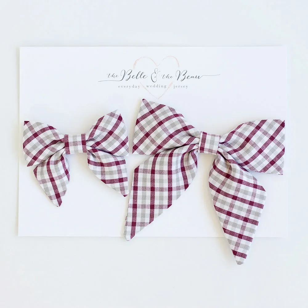 Boy's Necktie / Grey And Burgundy Plaid