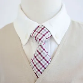 Boy's Necktie / Grey And Burgundy Plaid