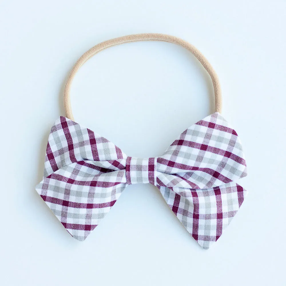 Boy's Necktie / Grey And Burgundy Plaid