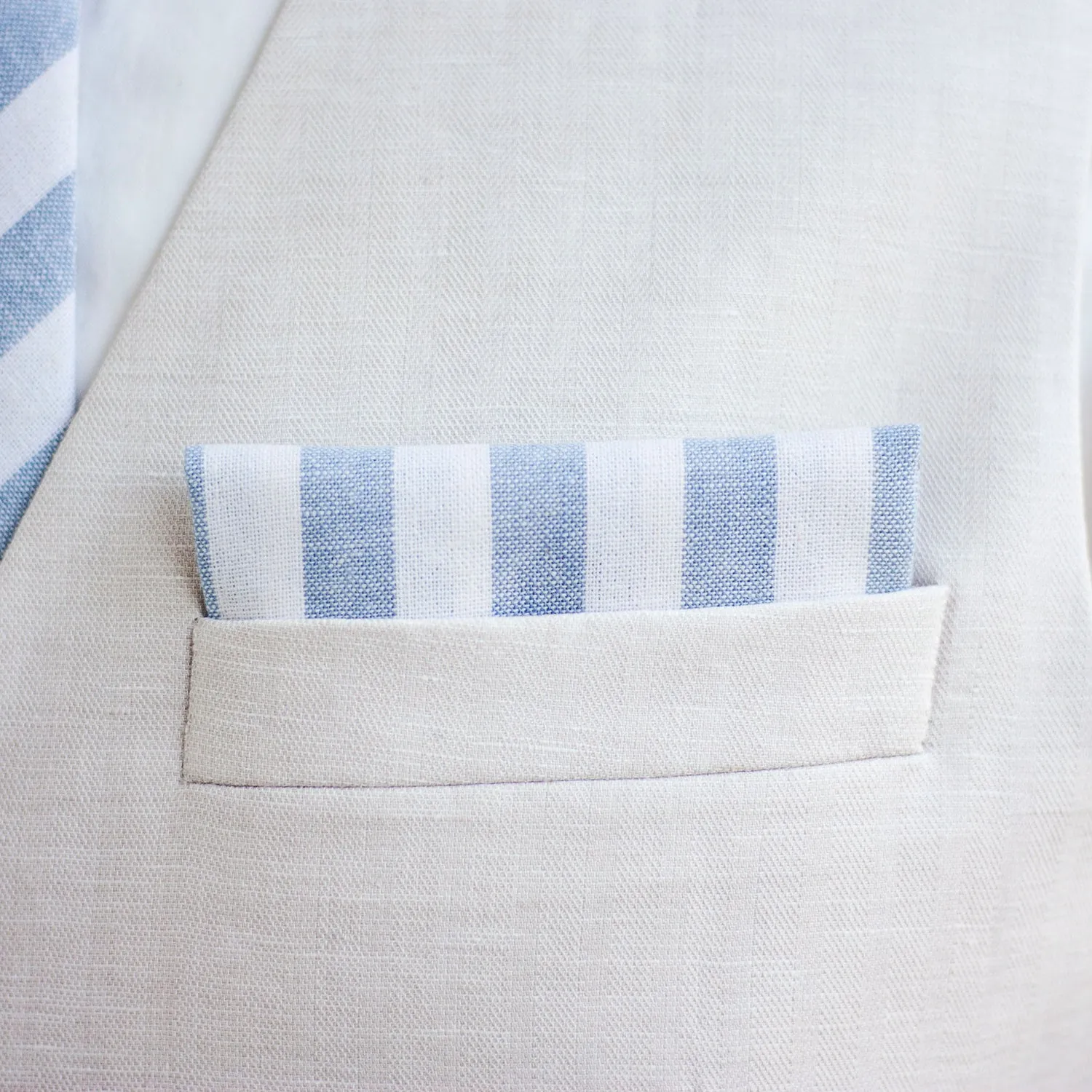 Boy's Pocket Square / Wide Chambray Linen Stripe