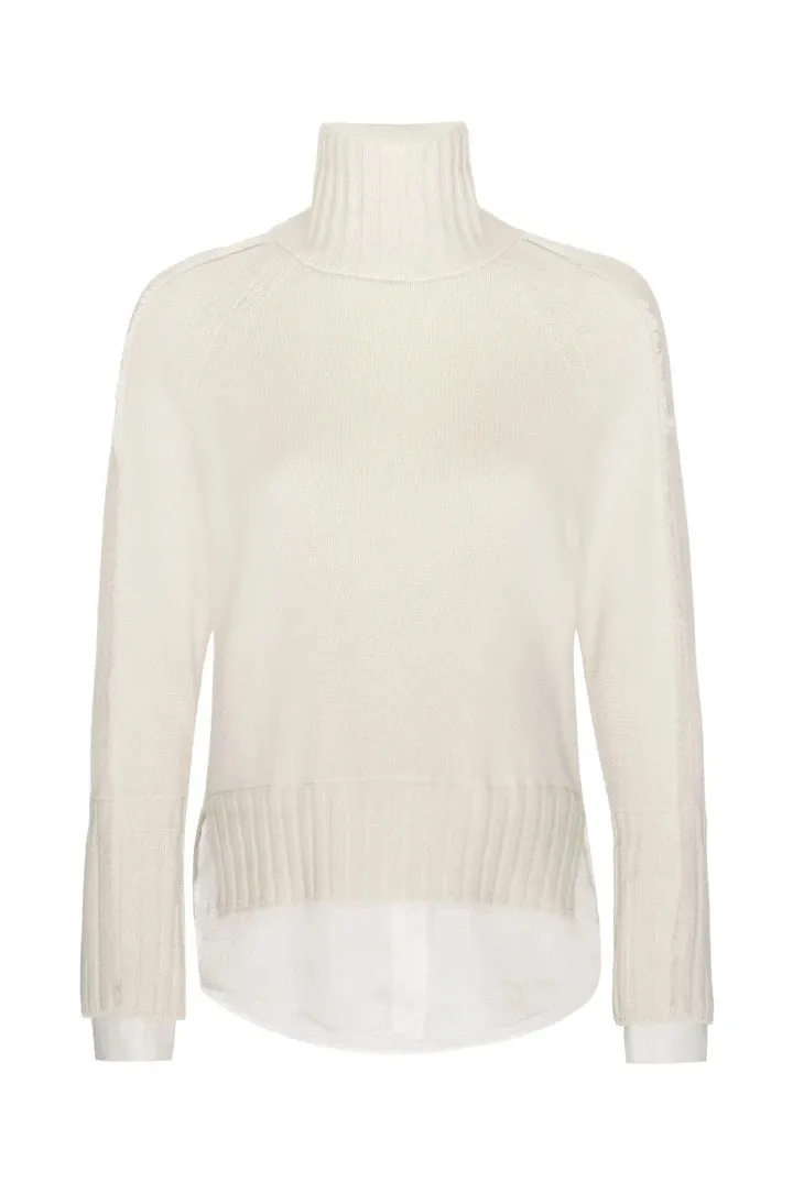 Brochu Walker - Jolie Fringe Layered Looker Turtleneck Sweater in Linen with White