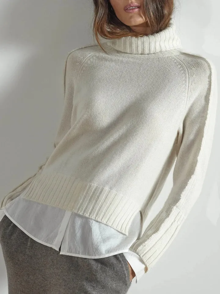 Brochu Walker - Jolie Fringe Layered Looker Turtleneck Sweater in Linen with White