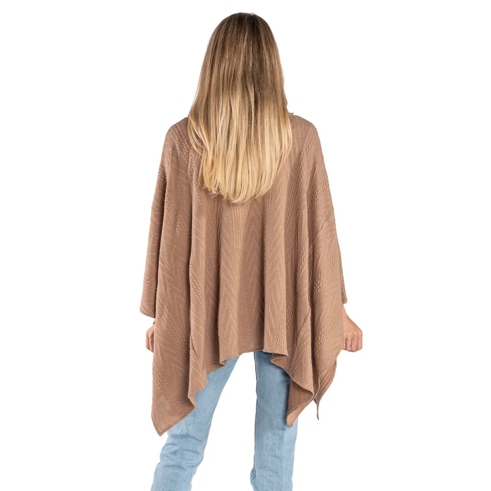 Camel Sweater Knit Sweater Poncho with Kangaroo Pocket