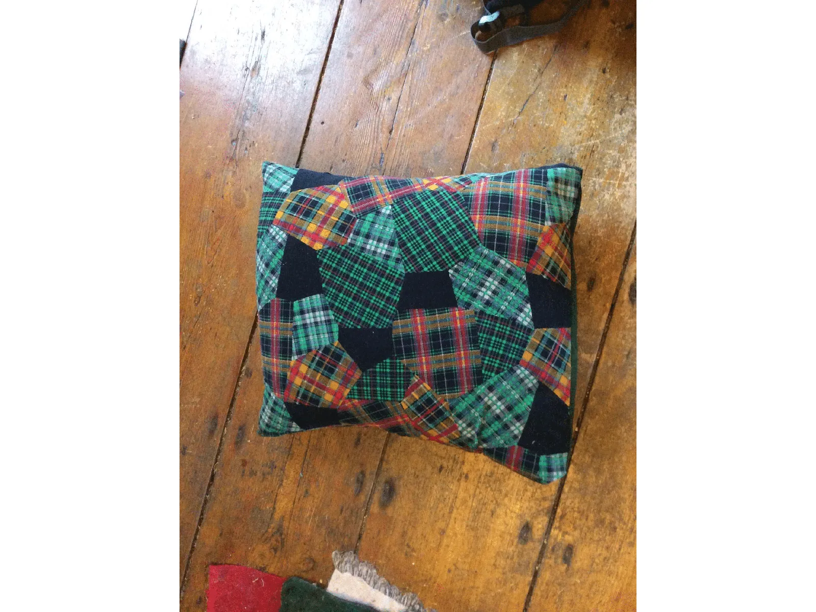 CLEARANCE: Patchwork Patterned Tartan printed Needlecord Fabric - Navy & Green Pattern