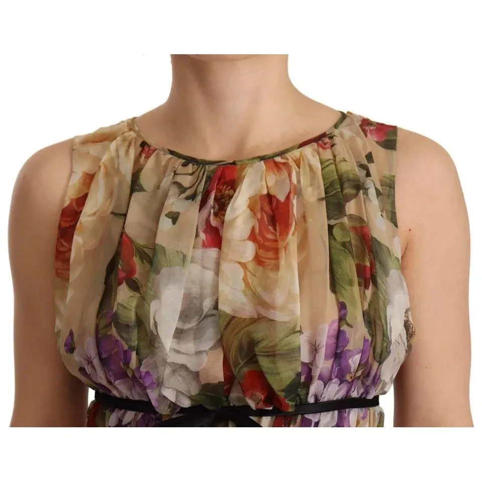 Dolce & Gabbana Beige Floral Sleeveless Round Neck Mini Dress