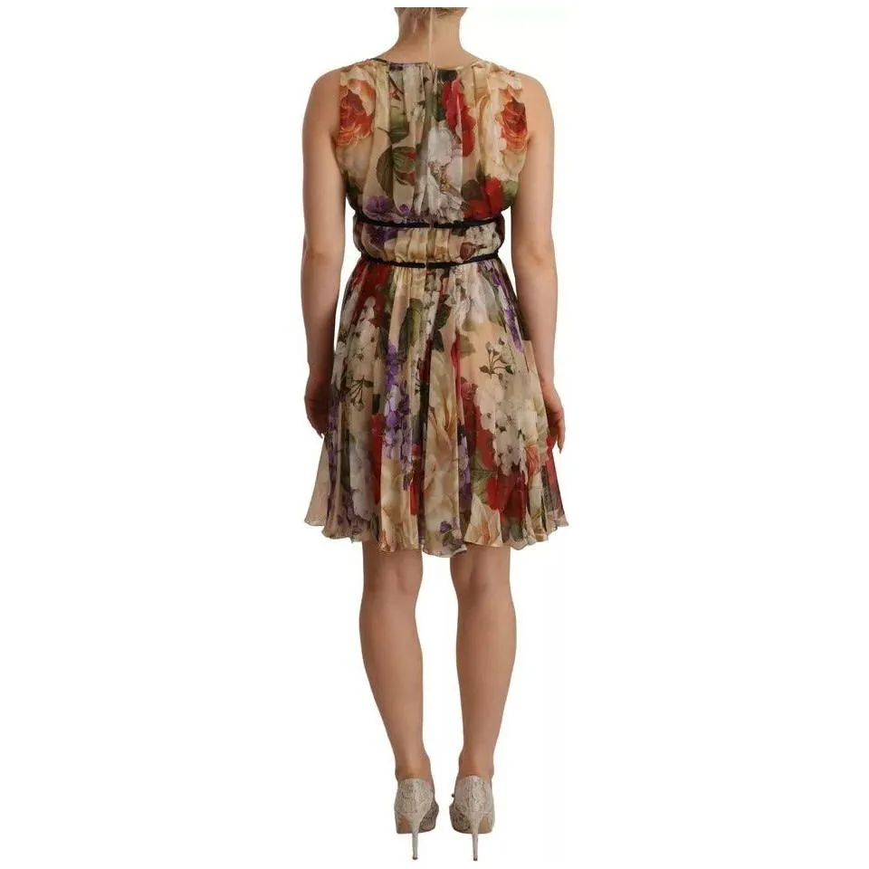 Dolce & Gabbana Beige Floral Sleeveless Round Neck Mini Dress