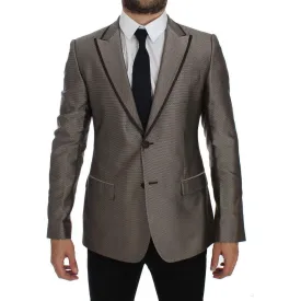 Dolce & Gabbana Elegant Brown Silk Two-Button Slim Blazer