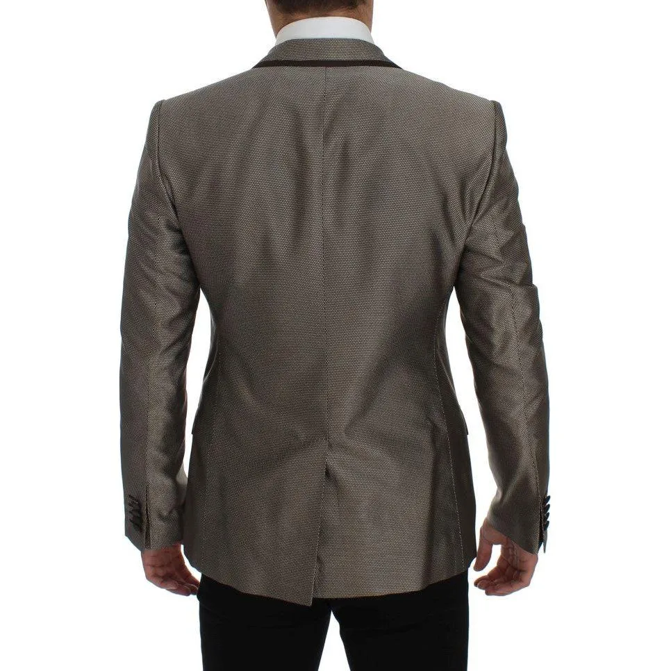 Dolce & Gabbana Elegant Brown Silk Two-Button Slim Blazer