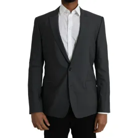 Dolce & Gabbana Gray Wool Peak Single Breasted Coat Blazer