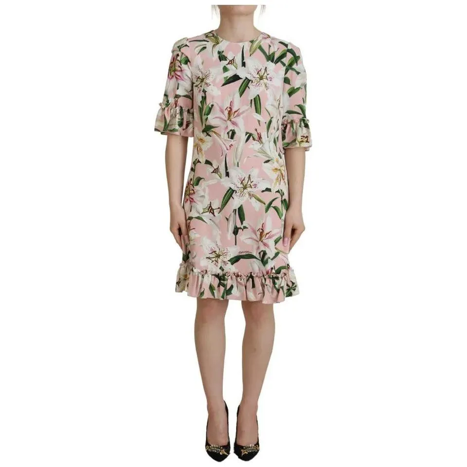 Dolce & Gabbana Pink Lily Viscose Sheath Knee Length Dress