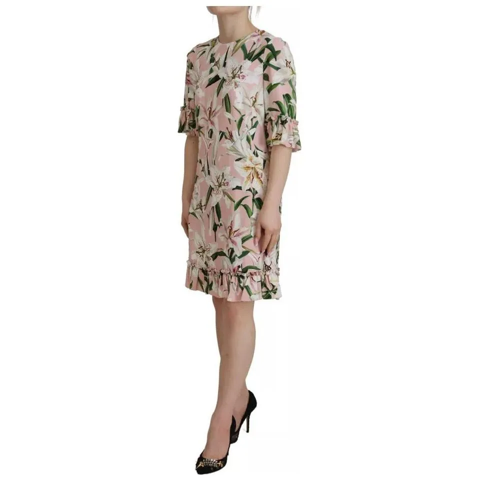 Dolce & Gabbana Pink Lily Viscose Sheath Knee Length Dress