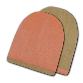 FREE Reversible Alpaca Wool Brushed Unisex Beanie Handmade In Ecuador - coral pink/mustard gold