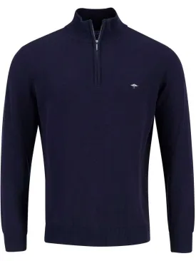 FYNCH HATTON Troyer 1/4 Zip Soft Cotton Knit - Men's – Navy