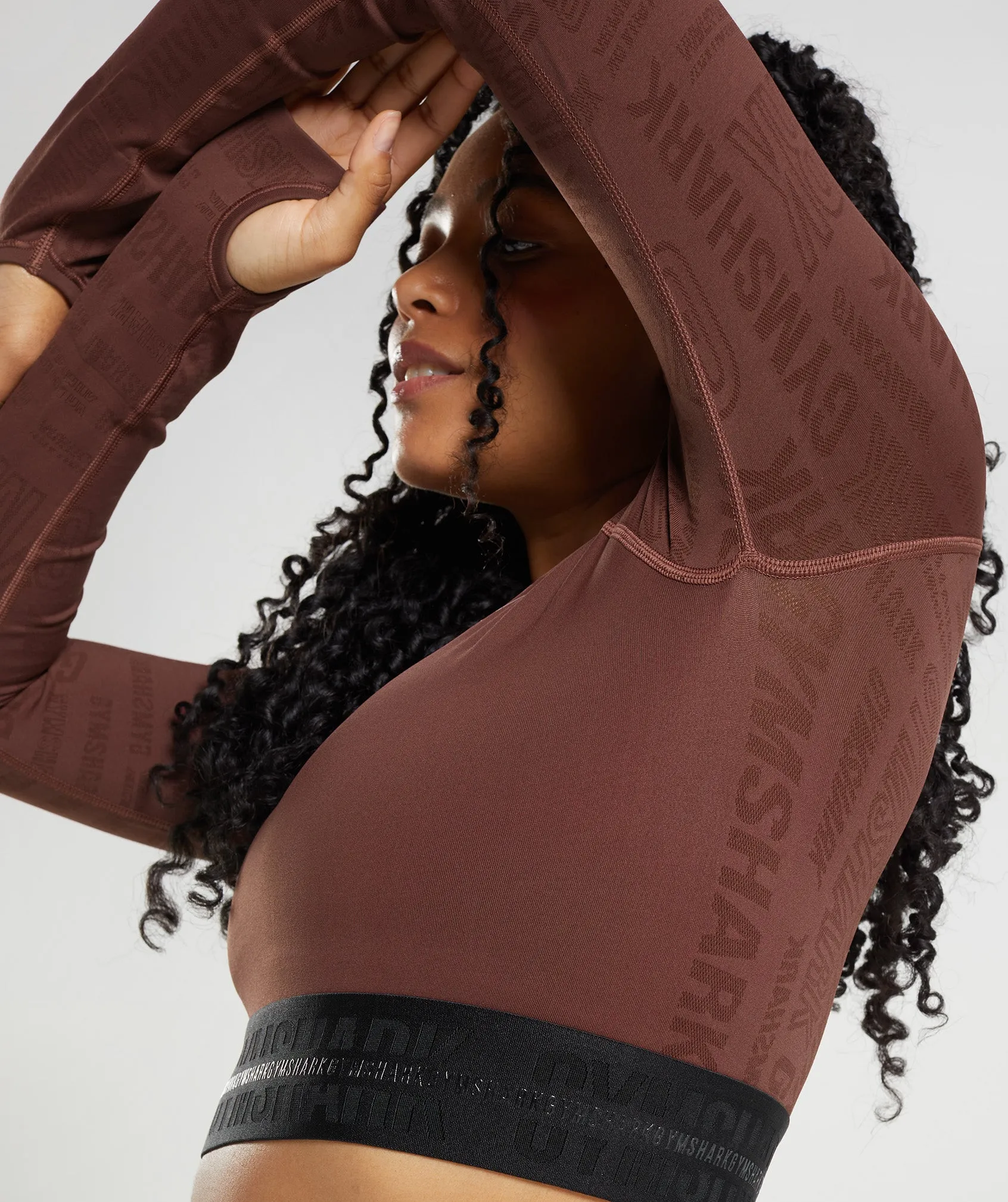 Gymshark Vision Long Sleeve Crop Top - Cherry Brown