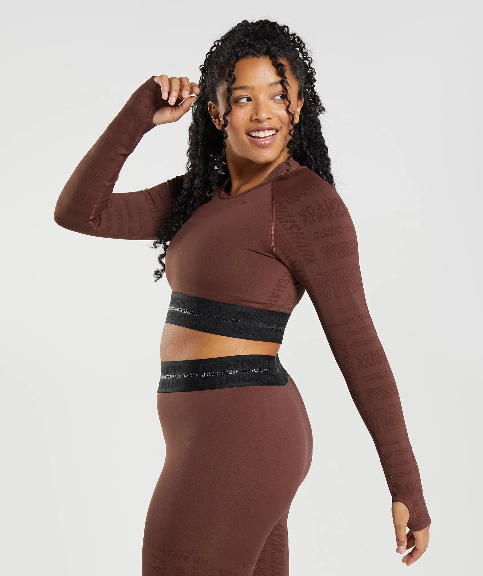 Gymshark Vision Long Sleeve Crop Top - Cherry Brown