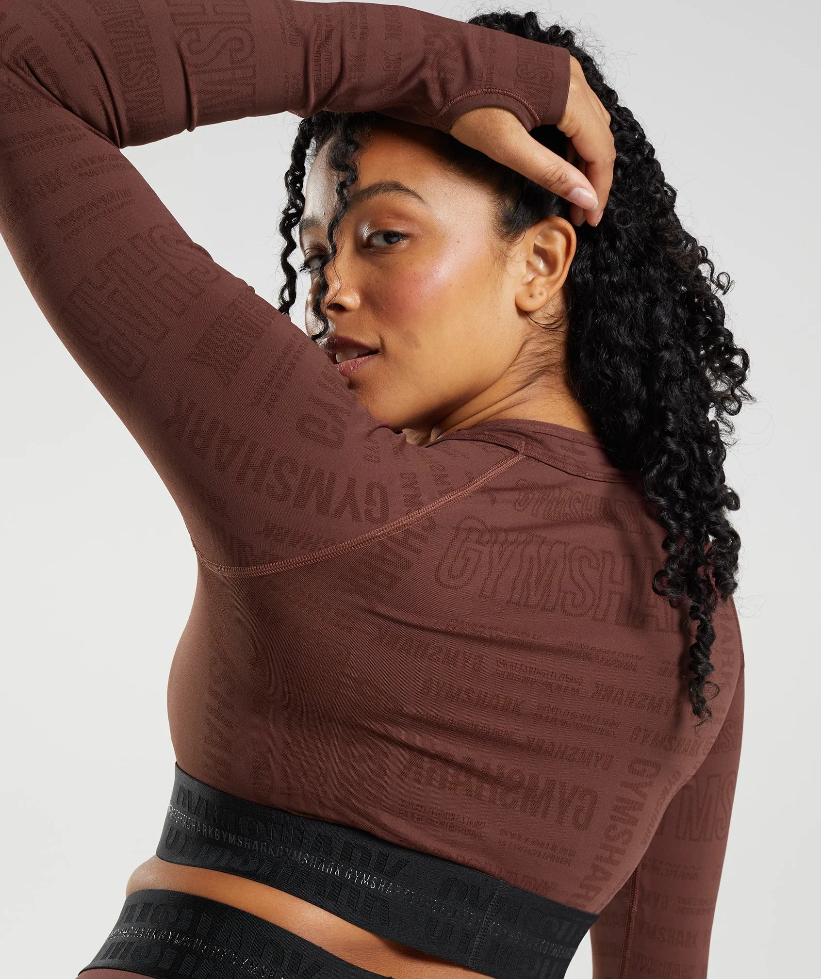 Gymshark Vision Long Sleeve Crop Top - Cherry Brown