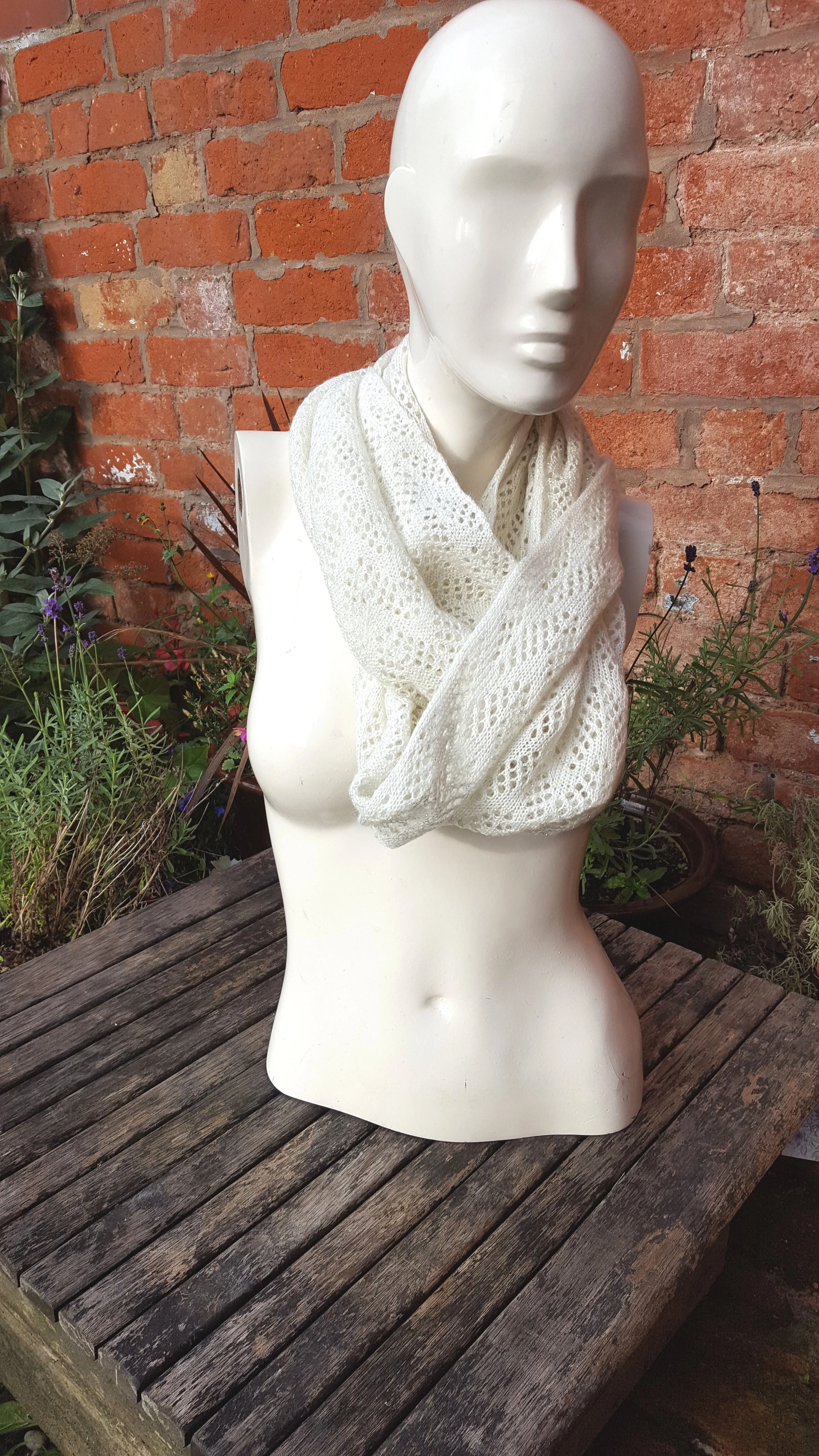 Handmade cowl, infinity scarf, mobius scarf, in off white lambs wool.