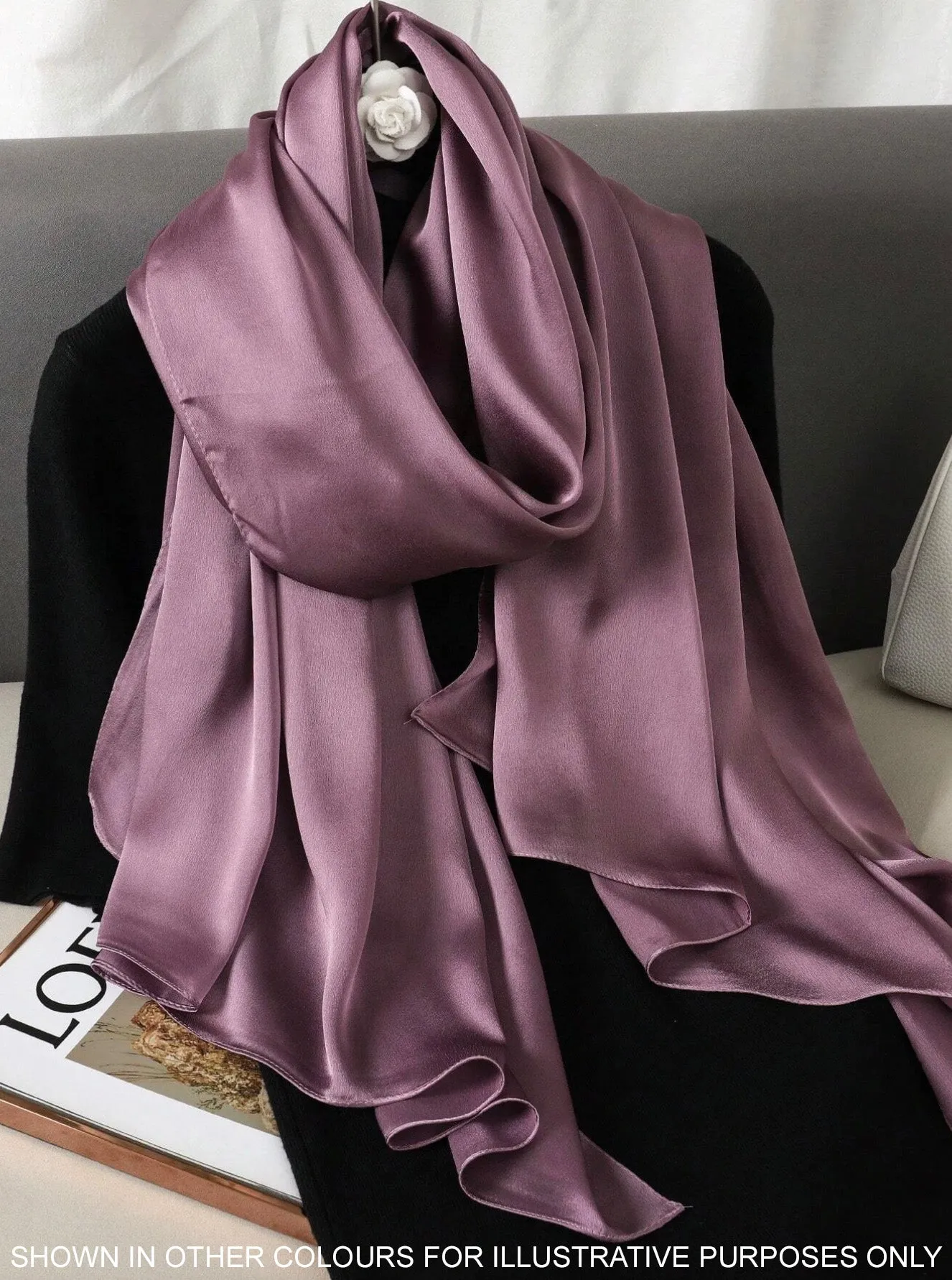 LONG PLAIN ROSEWOOD SATIN SCARF SHAWL WRAP