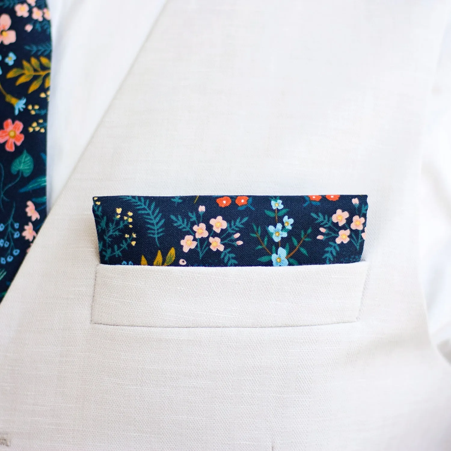 Men's Pocket Square / Navy Metallic Floral