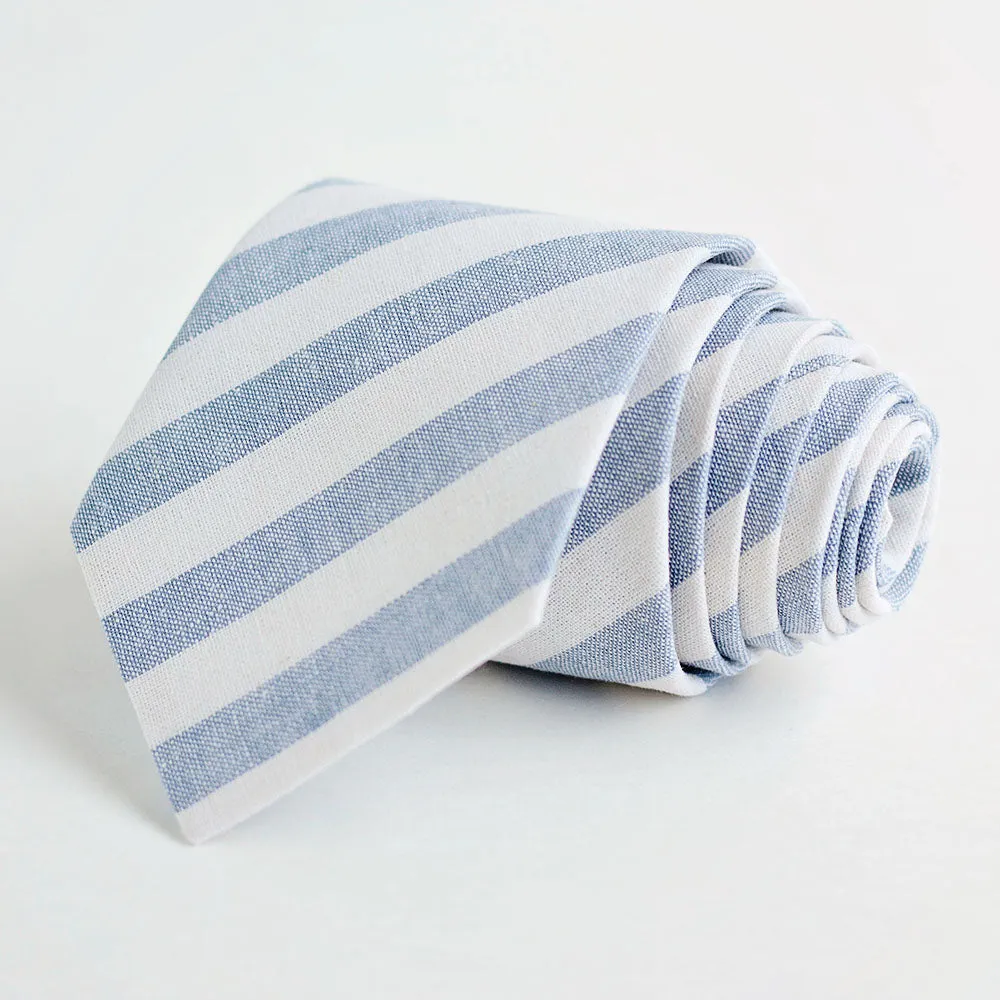 Men's Pocket Square / Wide Chambray Linen Stripe