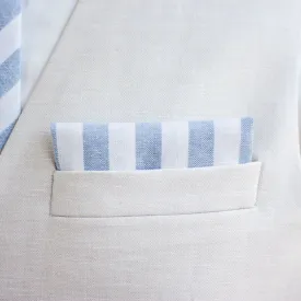 Men's Pocket Square / Wide Chambray Linen Stripe