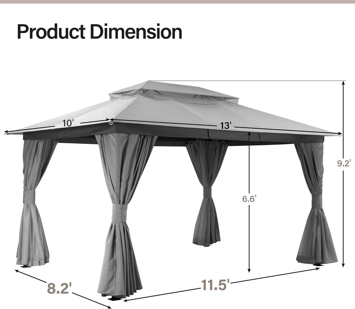 Outdoor Patio Gazebo 10'X13' with Expansion Bolts, Heavy Duty Party Tent & Shelter with Double Roofs, Mosquito Nettings and Privacy Screens for Backyard, Garden, Lawn, Smoke Grey