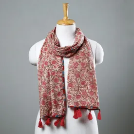 Peach - Sanganeri Block Printed Cotton Stole with Tassels