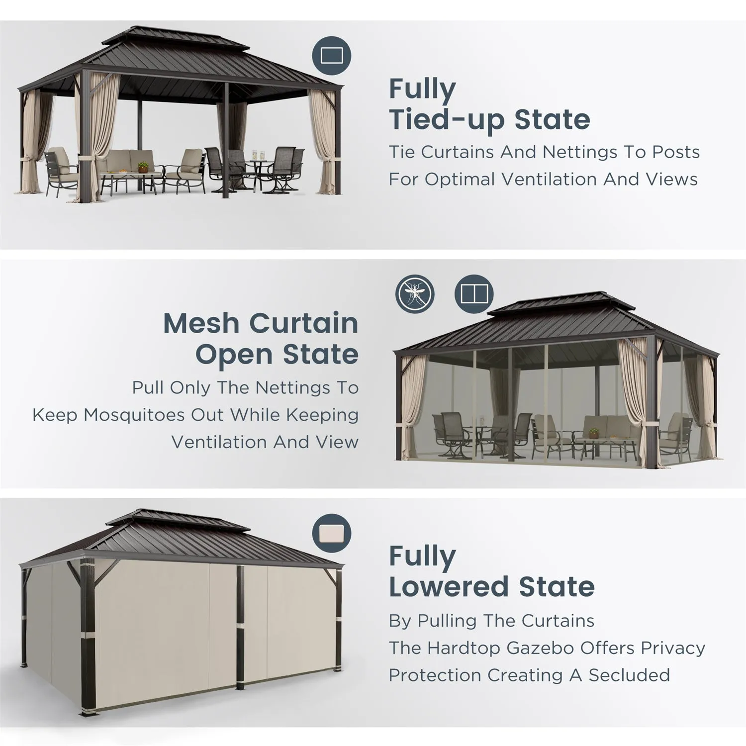 PHI VILLA 14' X 20'Outdoor Hardtop Gazebo with Galvanized Steel Roof and Mosquito Net