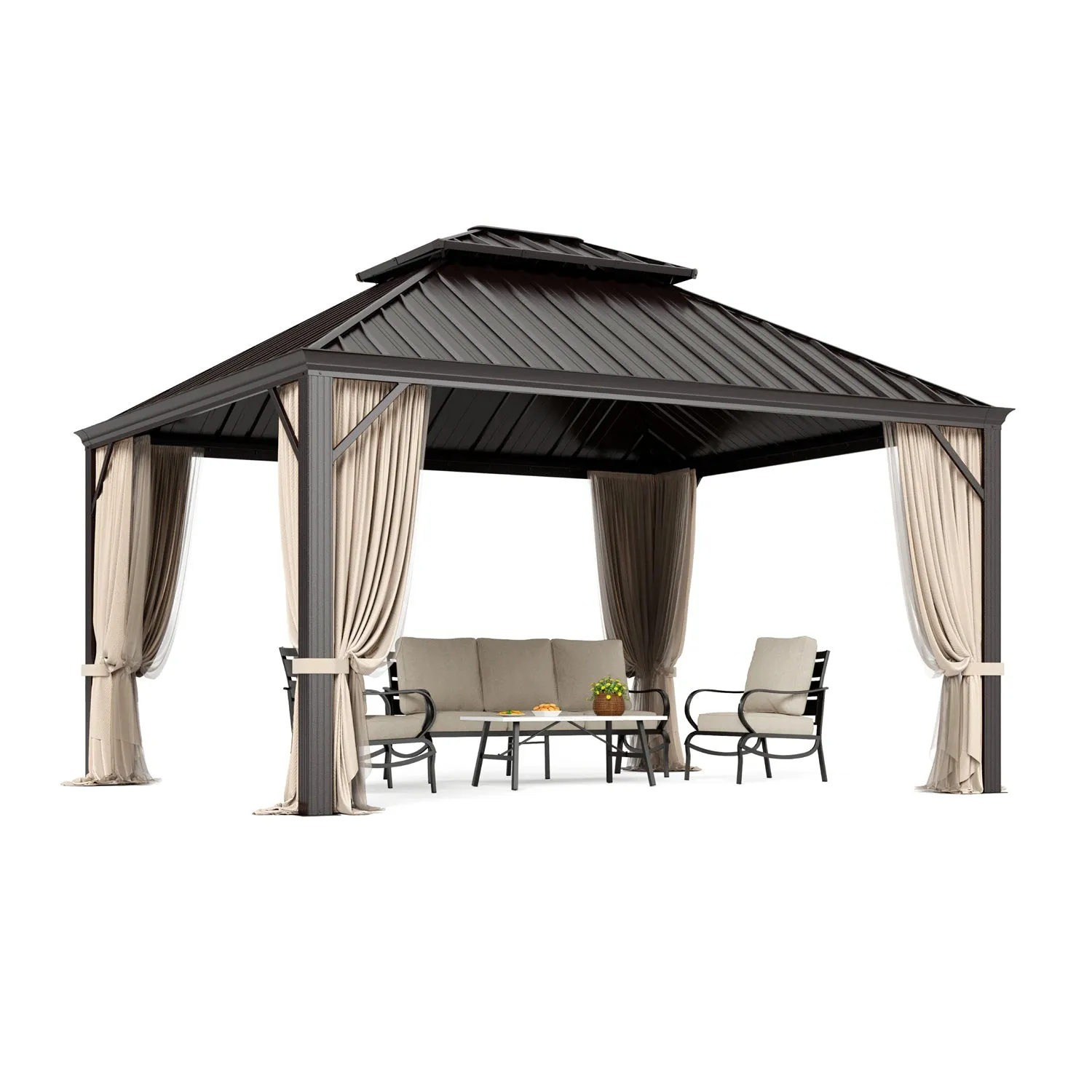 PHI VILLA 14' X 20'Outdoor Hardtop Gazebo with Galvanized Steel Roof and Mosquito Net