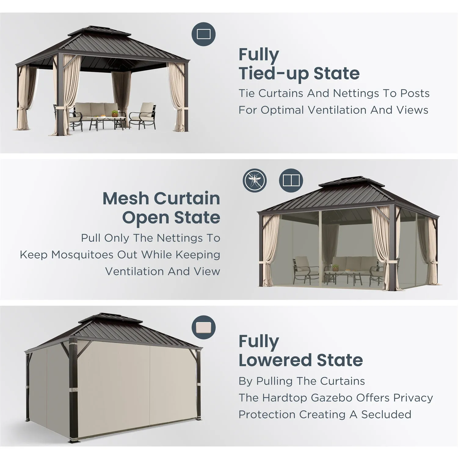 PHI VILLA 14' X 20'Outdoor Hardtop Gazebo with Galvanized Steel Roof and Mosquito Net