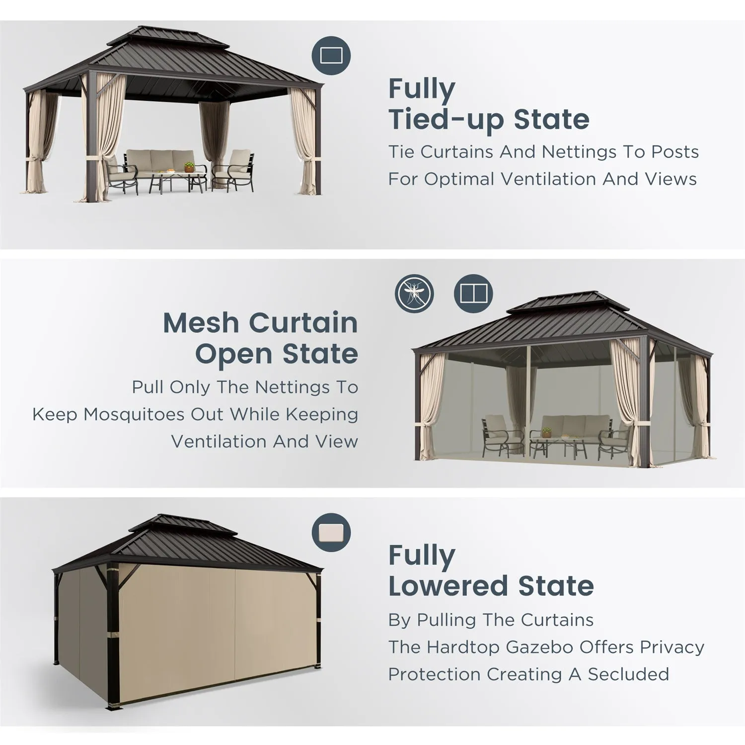 PHI VILLA 14' X 20'Outdoor Hardtop Gazebo with Galvanized Steel Roof and Mosquito Net