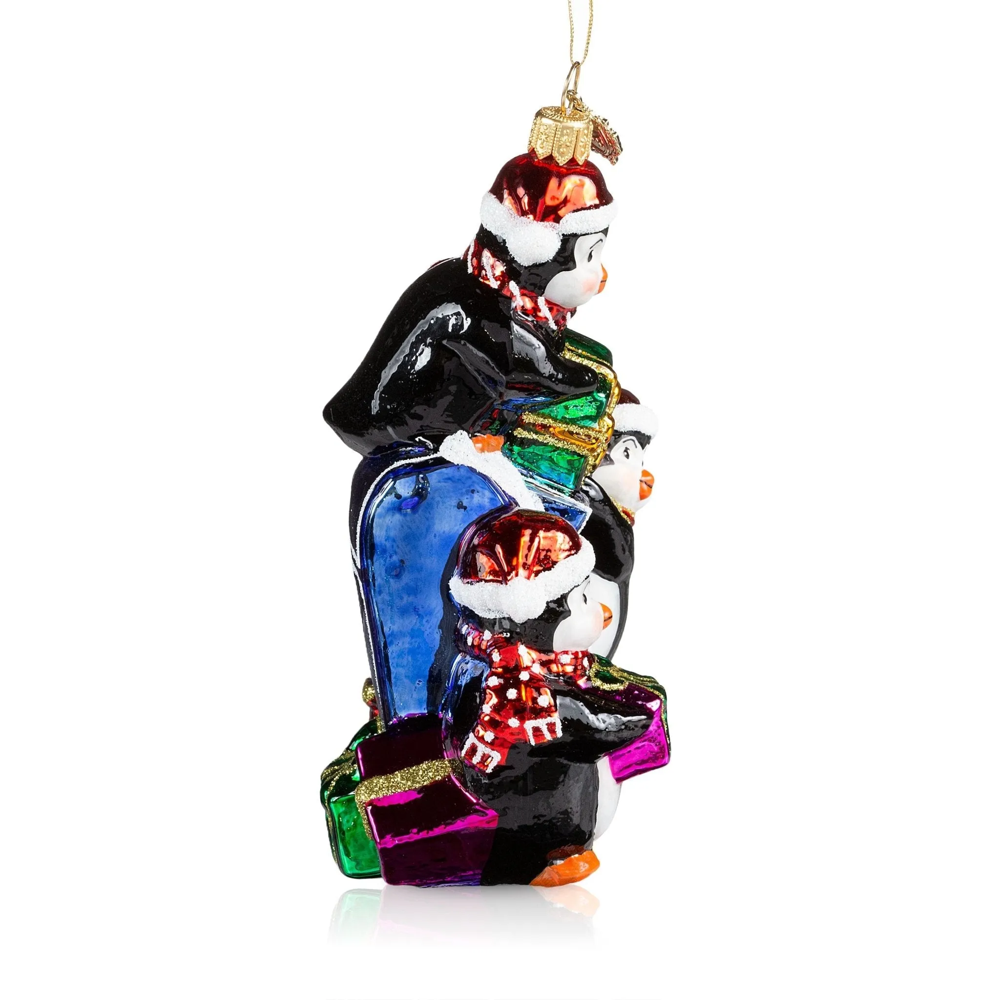 Pier 1 Penguins at the Mailbox Glass Christmas Ornament