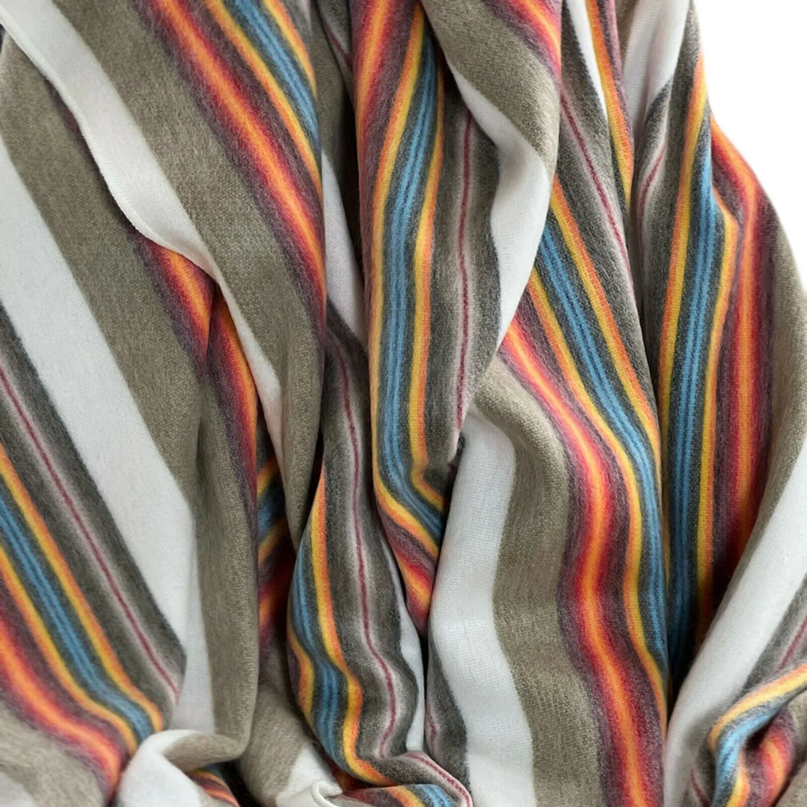 Pita - Baby Alpaca Wool Throw Blanket / Sofa Cover - Queen 97" x 67" - multi coloured thin stripes pattern