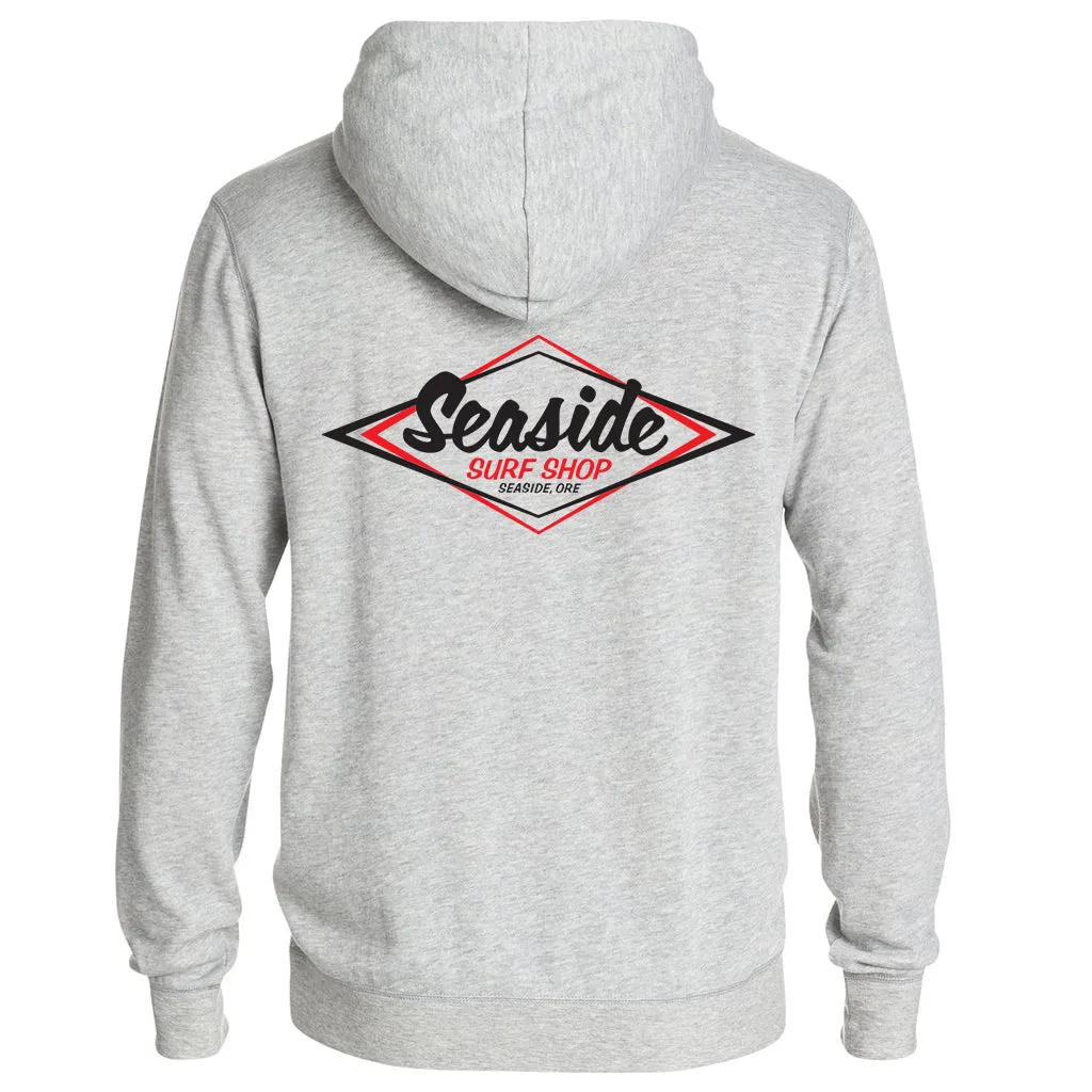 Seaside Surf Shop Mens Vintage Logo Hooded Pullover Sweatshirt - Grey Heather