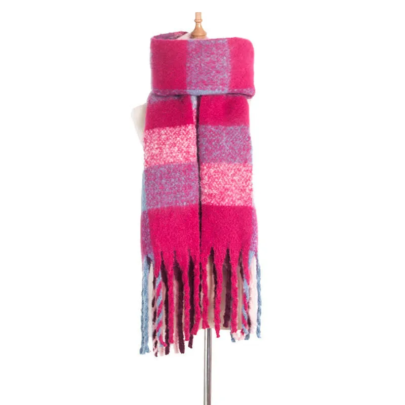 Unisex Oversized Color Block Tassels Roving Scarf